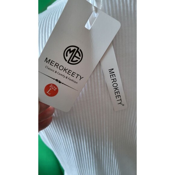 Ribbed Knit Button Sleeveless Henley Solid Color Summer White Shirt Sz L - Picture 4 of 5